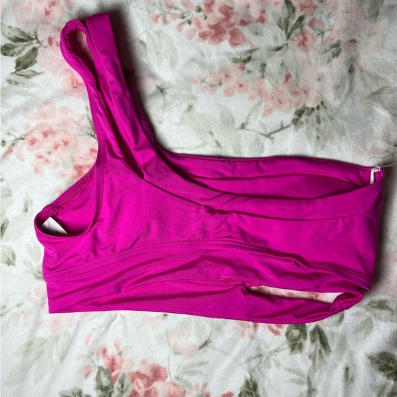 BECCA Asymmetrical One Shoulder Hot Pink Padded Cutout Bikini Top Size Small - Picture 3 of 5
